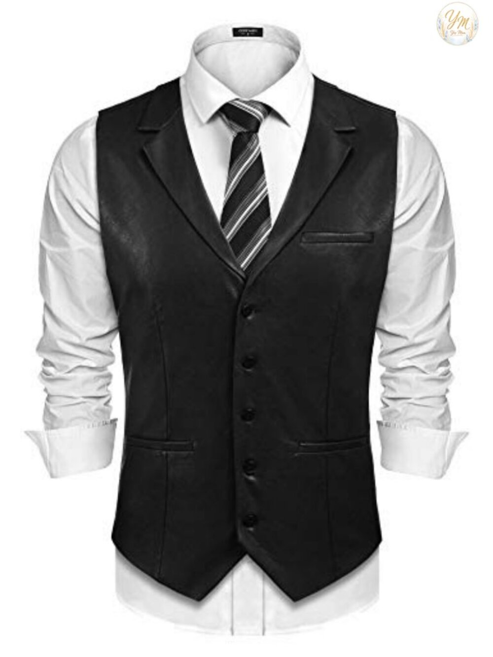 Mens Western Faux Leather Suit Vest Slim Fit Cowboy Waistcoat Halloween